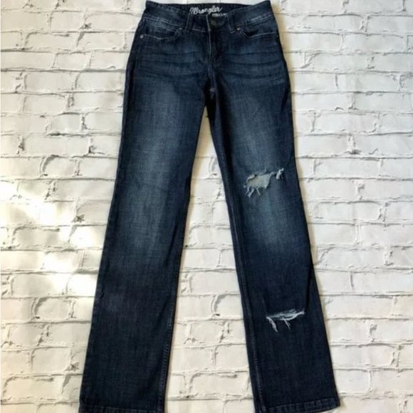 WRANGLER Straight Leg Ripped Jeans, Beautiful Dark Wash Sz 0 - Picture 2 of 9